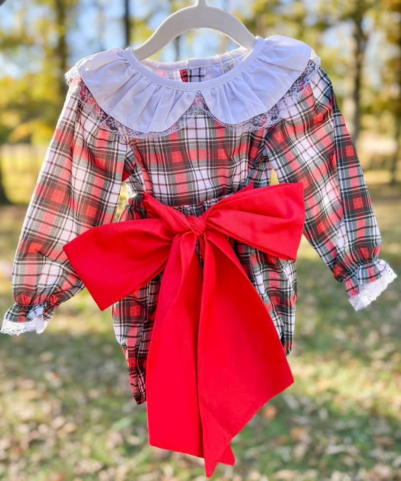 Girls Tartan Plaid Smocked Bubble