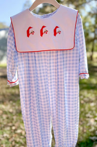 Boys Gingham Santa Long Romper