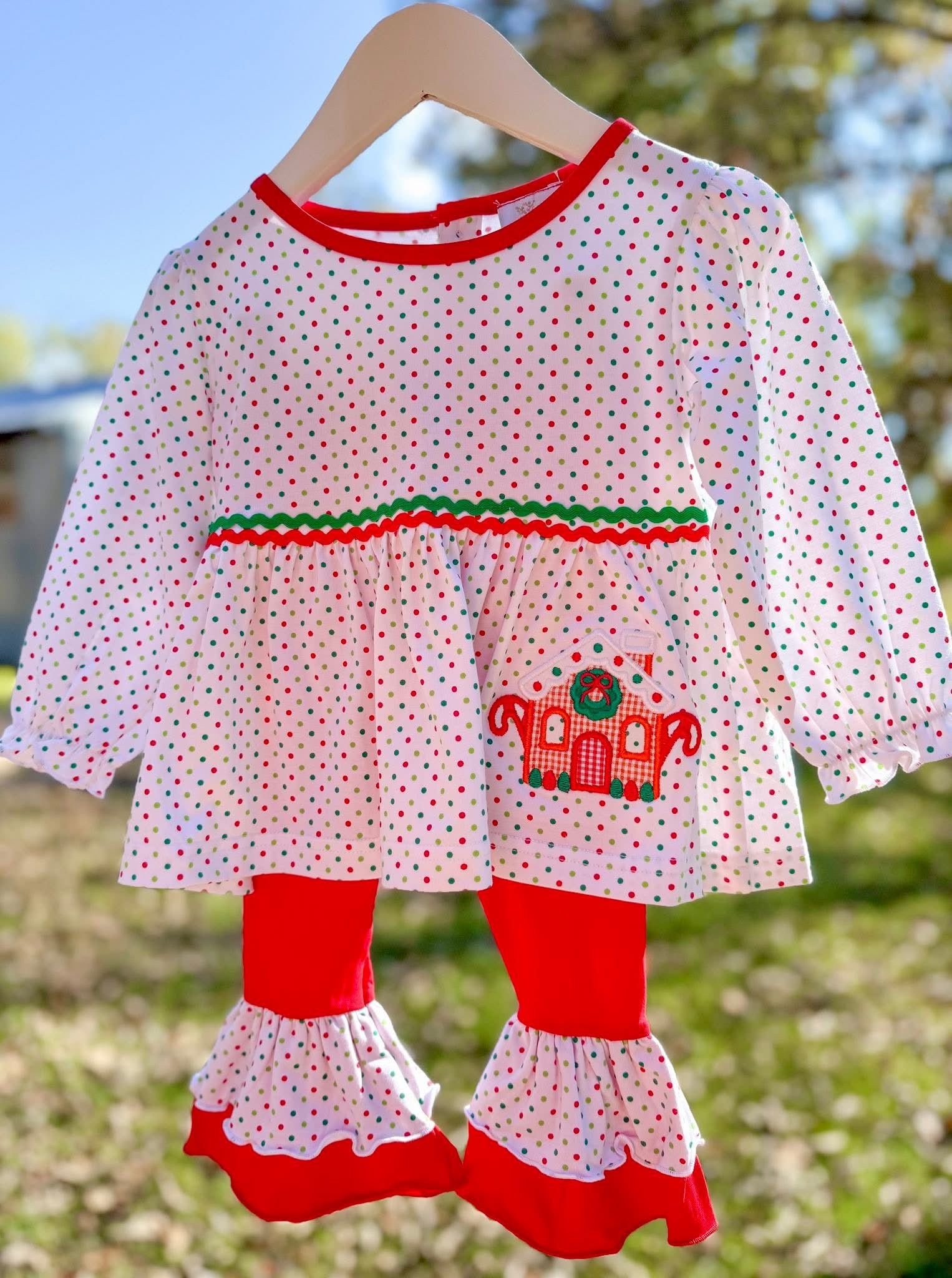 Girls Gingerbread House Ruffle Pants Set