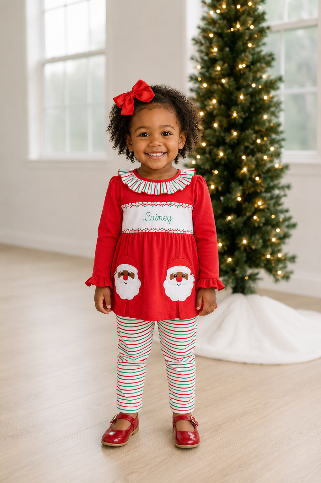 PRE ORDER Girls Custom Smock Dark Skin Santa Pocket Legging Set | ETA to LBS: OCTOBER