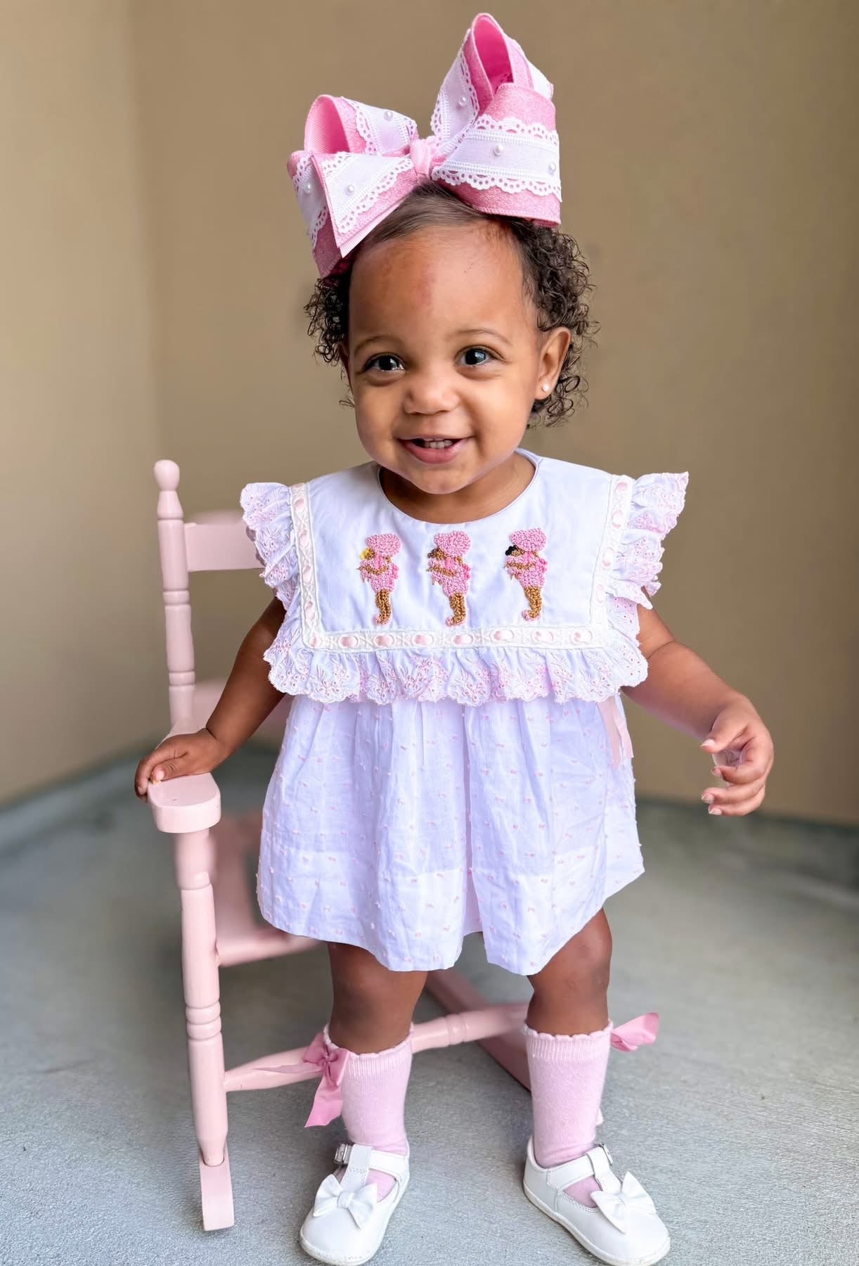 PRE ORDER Girls French Knot Dark Skin Little Miss Dolly Bloomer Set & Dress | ETA to LBS: LATE March