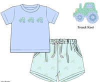 PRE ORDER Boys French Knot Big Green Tractor Short Set | ETA to LBS: Late March