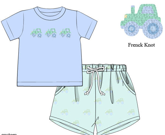 PRE ORDER Boys French Knot Big Green Tractor Short Set | ETA to LBS: Late March