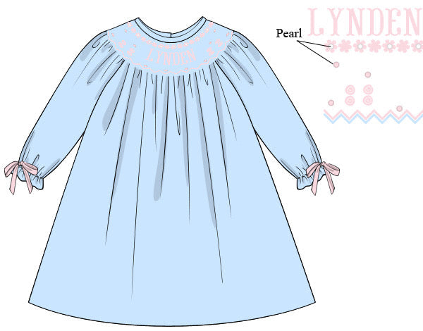 PRE ORDER Girls Custom Smock Blushing Blue Satin Bloomer Set & Dress | ETA to LBS: DECEMBER