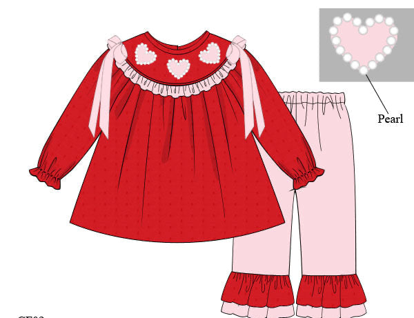 PRE ORDER Girls Smocked Pearl of my Heart Swiss Dot Ruffle Pant Set Set | ETA to LBS: DECEMBER