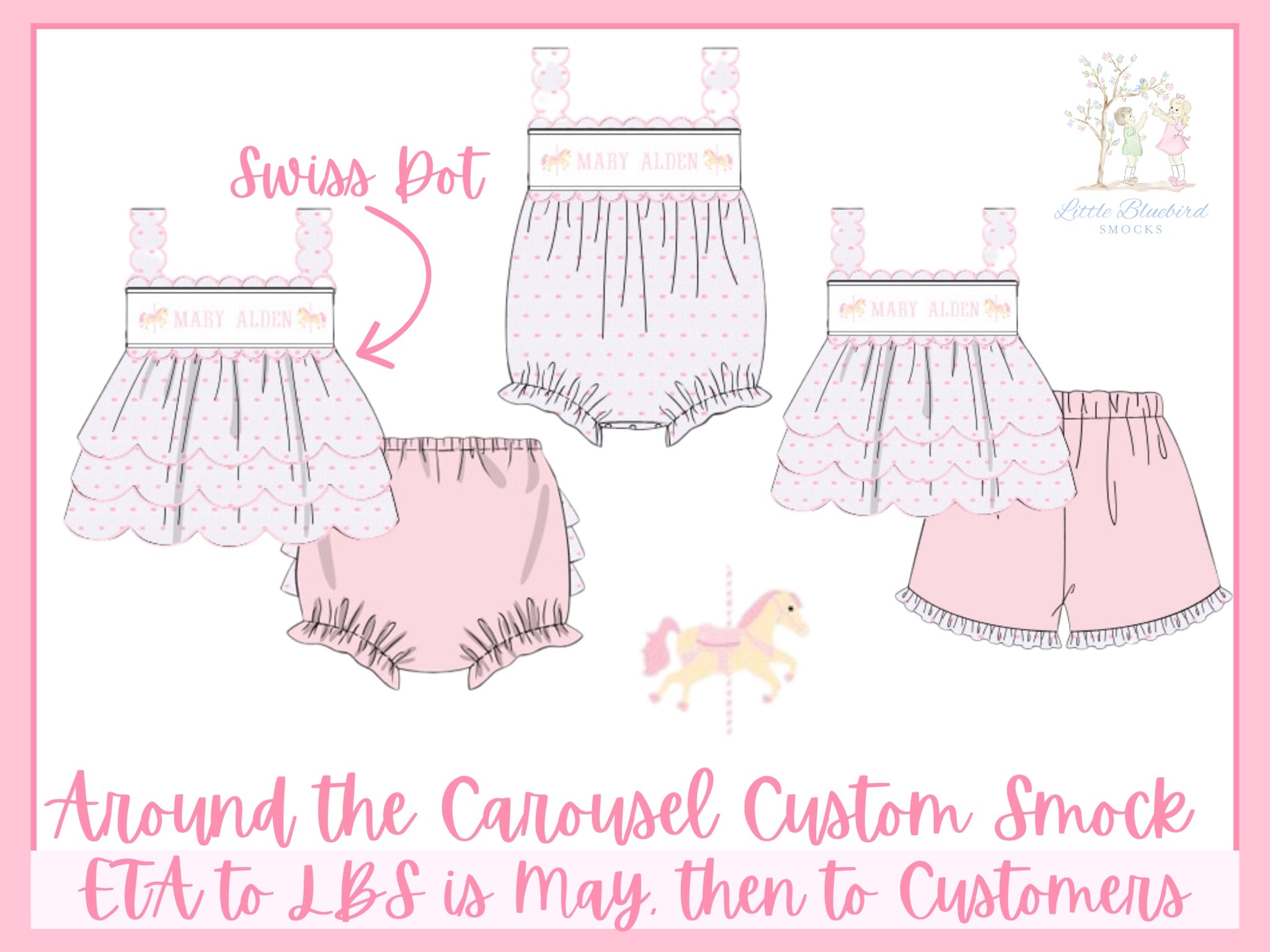 Girls “Carousel Cutie” Smocked Around the Carousel Bubble