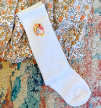 Girls Hand Embroidered Turkey Knee High Socks
