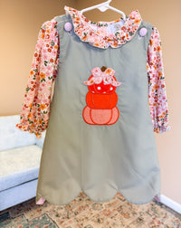 Girls Reversible Appliqué Pumpkin and Turkey Dress