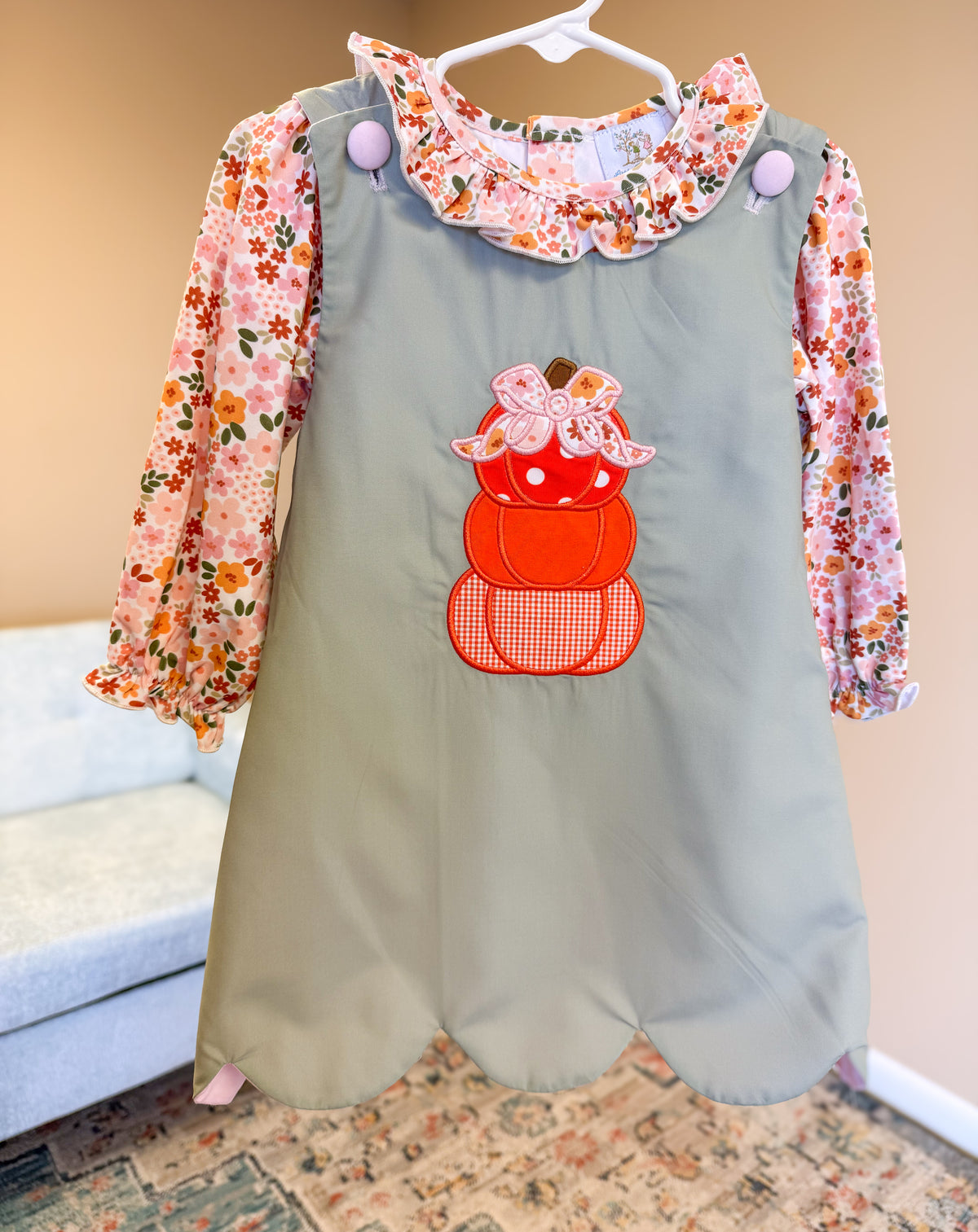 Girls Reversible Appliqué Pumpkin and Turkey Dress