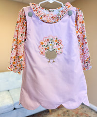 Girls Reversible Appliqué Pumpkin and Turkey Dress