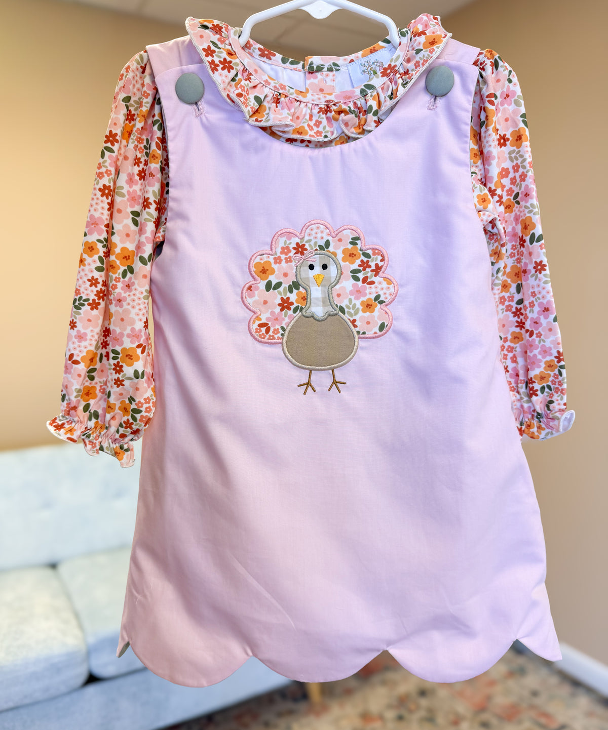 Girls Reversible Appliqué Pumpkin and Turkey Dress