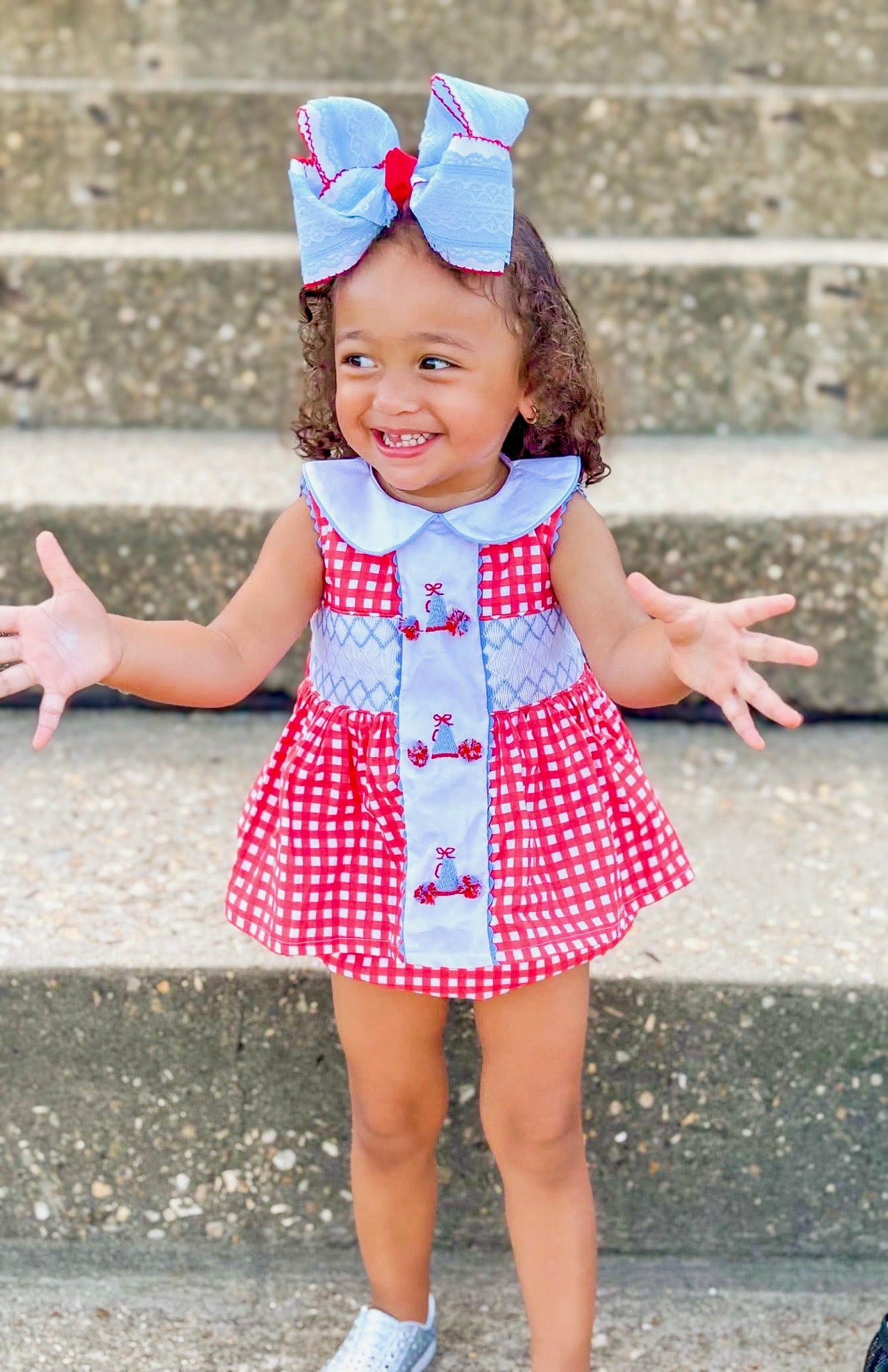 Girls Embroidered Megaphone and 3D Pom Poms Bloomer Set & Dress
