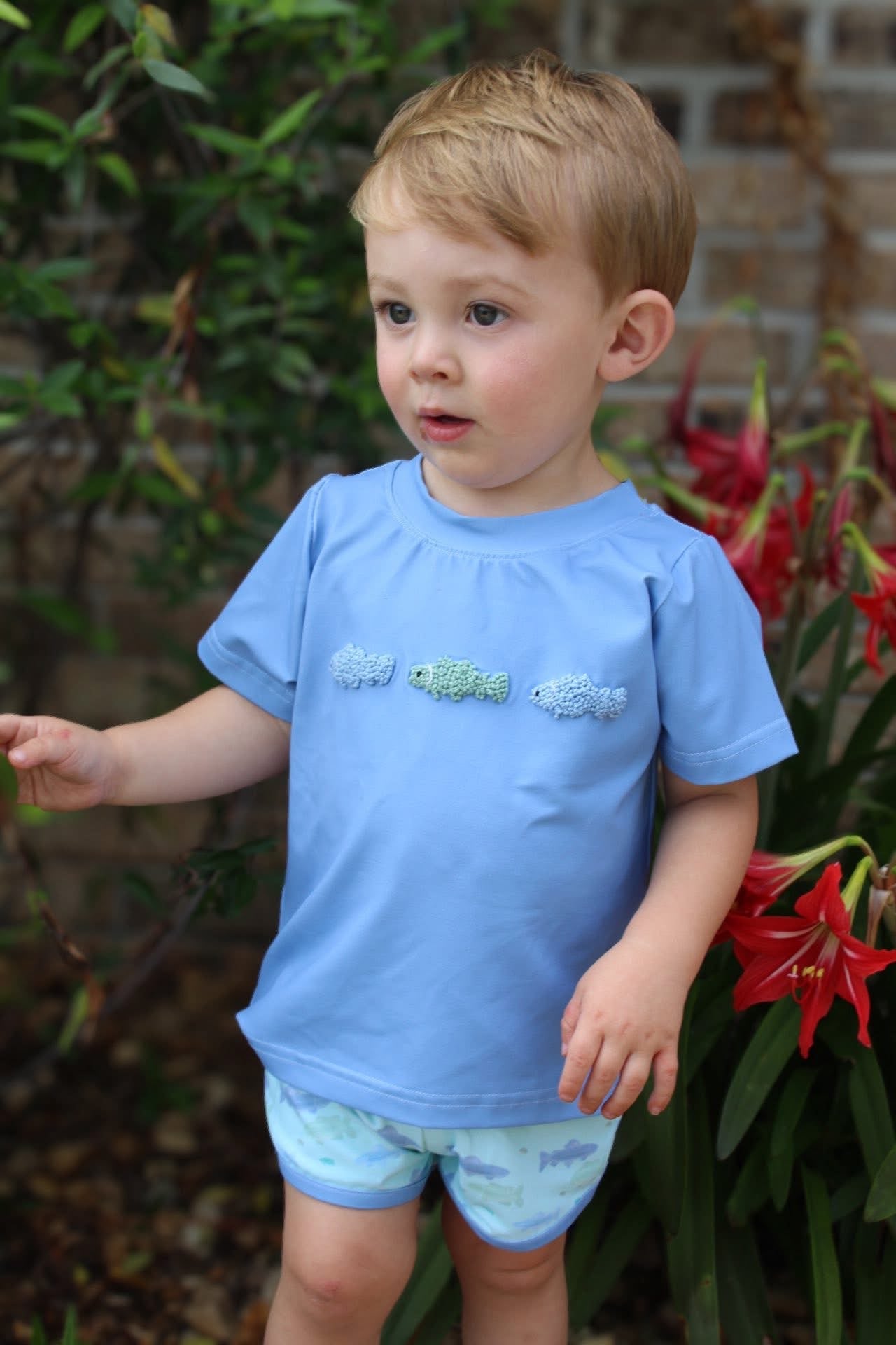 Boys French Knot Fish Short Set