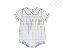 PRE ORDER Boys Smocked Autumn Blues Plaid Bubble | ETA to LBS: SEPTEMBER