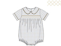 PRE ORDER Boys Smocked Autumn Blues Plaid Bubble | ETA to LBS: SEPTEMBER