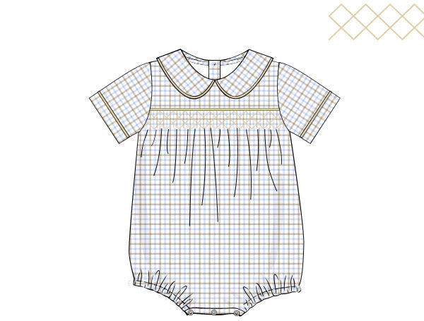 PRE ORDER Boys Smocked Autumn Blues Plaid Bubble | ETA to LBS: SEPTEMBER