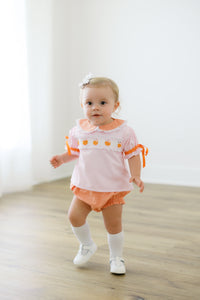 PRE ORDER Girls Smocked Pretty Pumpkins Bloomer Set & Dress | ETA to LBS: SEPTEMBER