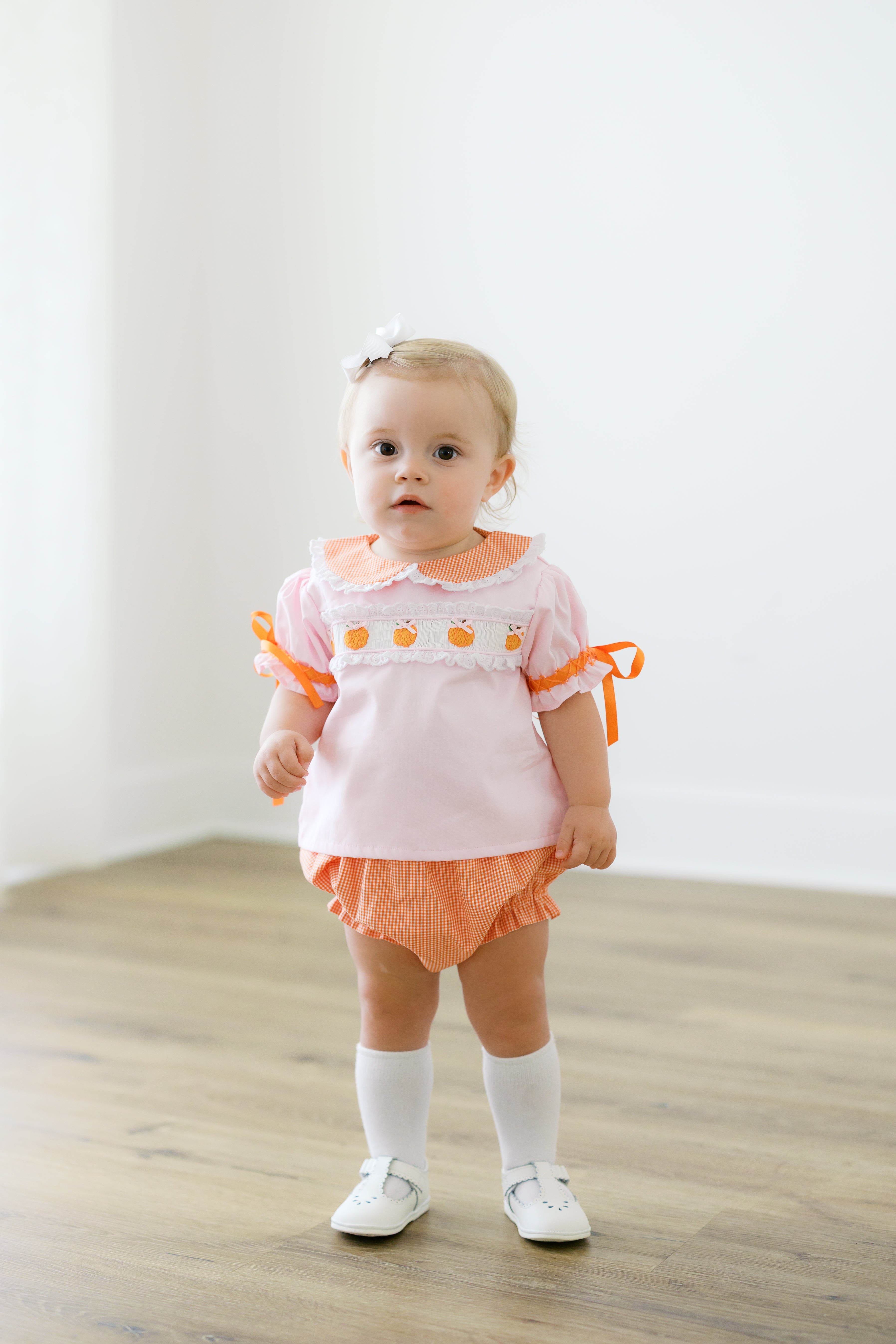 Girls Smocked Pretty Pumpkins Bloomer Set & Dress
