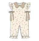 PRE ORDER Girls Fall Gingham Floral Long Romper | ETA to LBS: SEPTEMBER