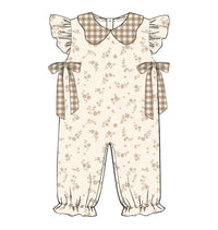 PRE ORDER Girls Fall Gingham Floral Long Romper | ETA to LBS: SEPTEMBER