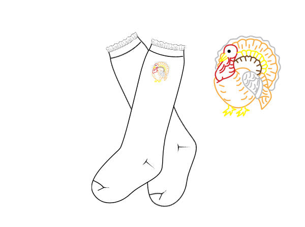 PRE ORDER Girls Hand Embroidered Turkey Knee High Socks | ETA to LBS: SEPTEMBER