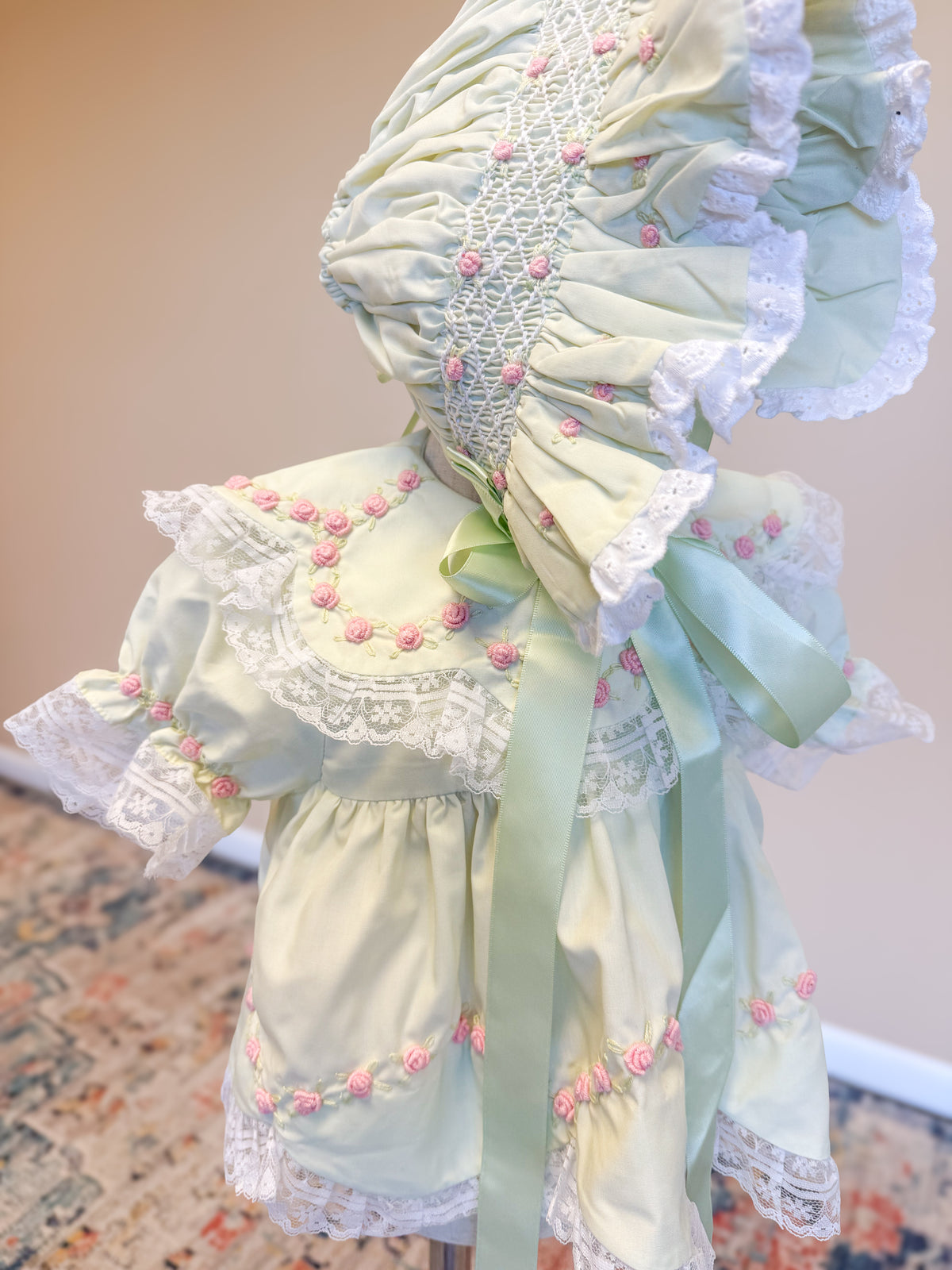 PRE ORDER Girls Heirloom Springtime Keepsake Light Green Bloomer Set & Dress | ETA to LBS: FEBRUARY