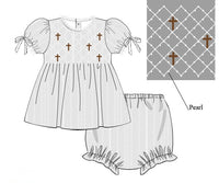 PRE ORDER Girls Smocked & Bullion Stitch Lead Me to the Cross Bloomer Set & Dress | ETA to LBS: FEBRUARY