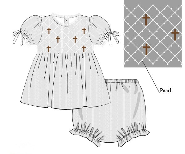 PRE ORDER Girls Smocked & Bullion Stitch Lead Me to the Cross Bloomer Set & Dress | ETA to LBS: FEBRUARY