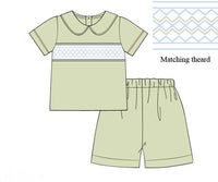 PRE ORDER Boys Smocked Heirloom Springtime Keepsake Light Green Short Set | ETA to LBS: FEBRUARY