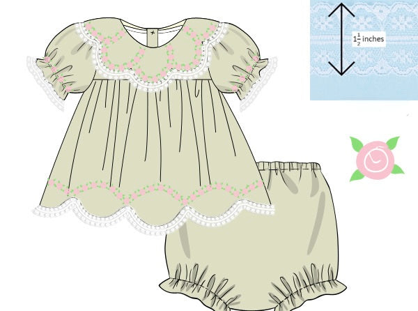 PRE ORDER Girls Heirloom Springtime Keepsake Light Green Bloomer Set & Dress | ETA to LBS: FEBRUARY