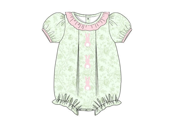 PRE ORDER Girls Hand Embroidered Bunny Meadow Bubble | ETA to LBS: FEBRUARY
