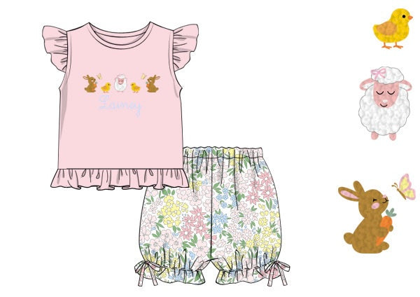 PRE ORDER Girls French Knot Springtime Friends Bubble Bloomer Short Set | ETA to LBS: FEBRUARY