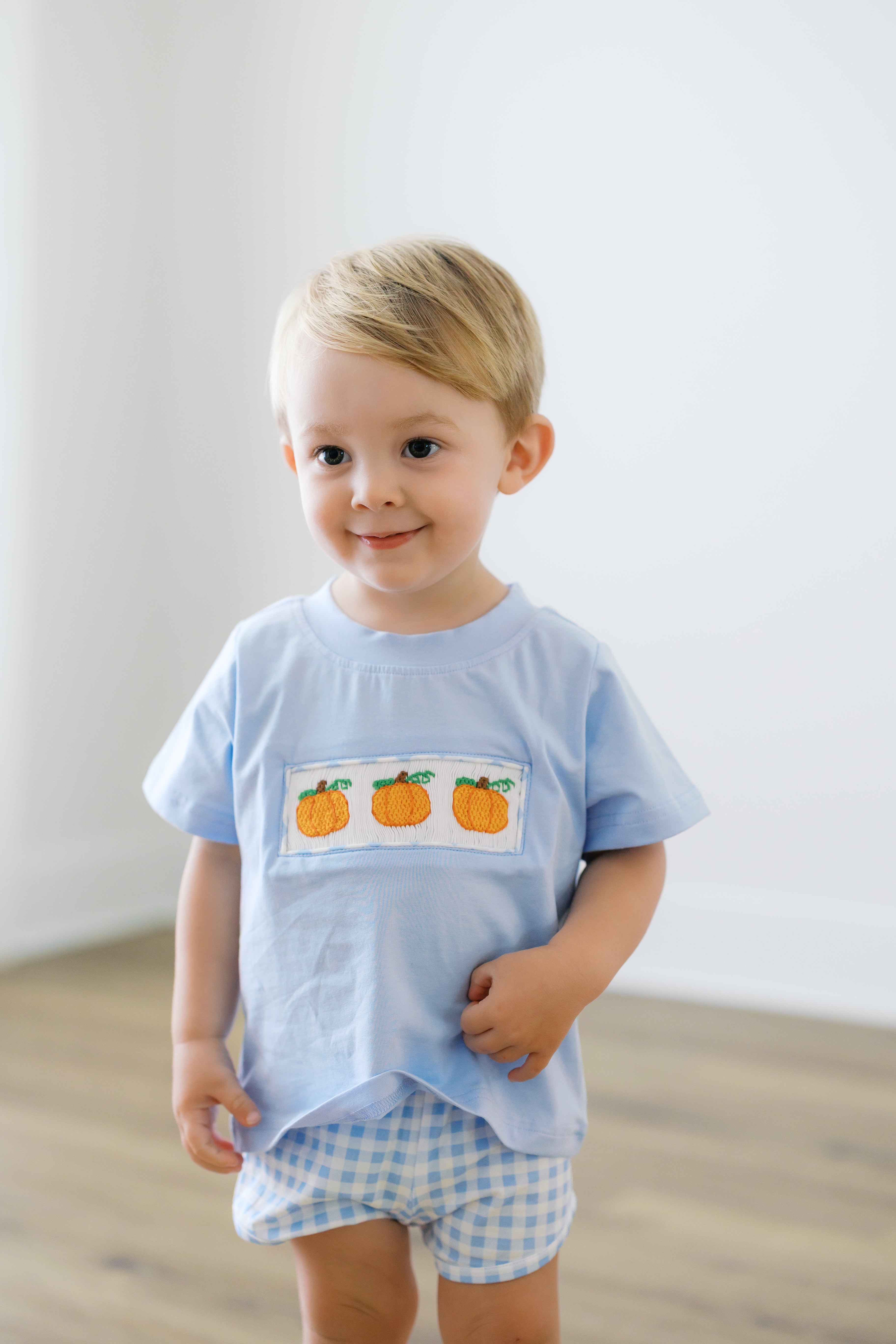 PRE ORDER Boys Smocked Gingham Pumpkins Short Set | ETA to LBS: SEPTEMBER