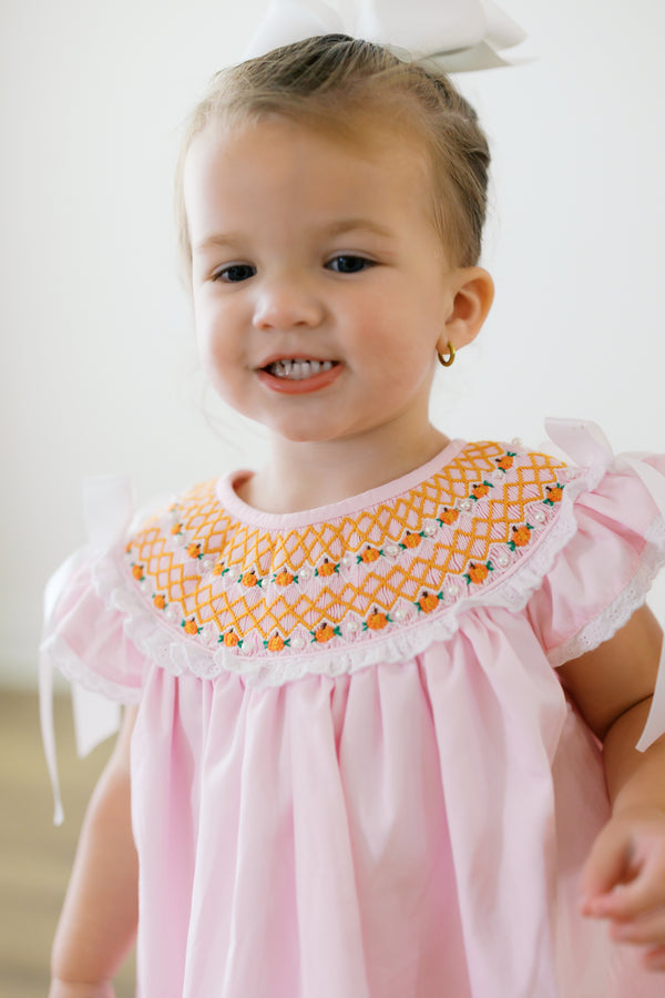 Girls Heirloom Smocked Pumpkins Bubble
