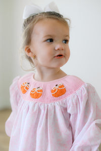 PRE ORDER Girls Smocked Pearl Bow Pumpkins Bubble Bloomer Set | ETA to LBS: SEPTEMBER