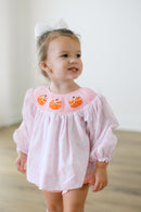 PRE ORDER Girls Smocked Pearl Bow Pumpkins Bubble Bloomer Set | ETA to LBS: SEPTEMBER