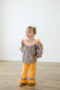 PRE ORDER Girls Smocked Southern Harvest Blooms Ruffle Pant Set | ETA to LBS: SEPTEMBER