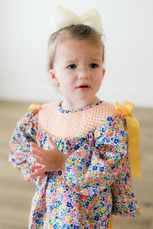 Girls Smocked Southern Harvest Blooms Bloomer Set