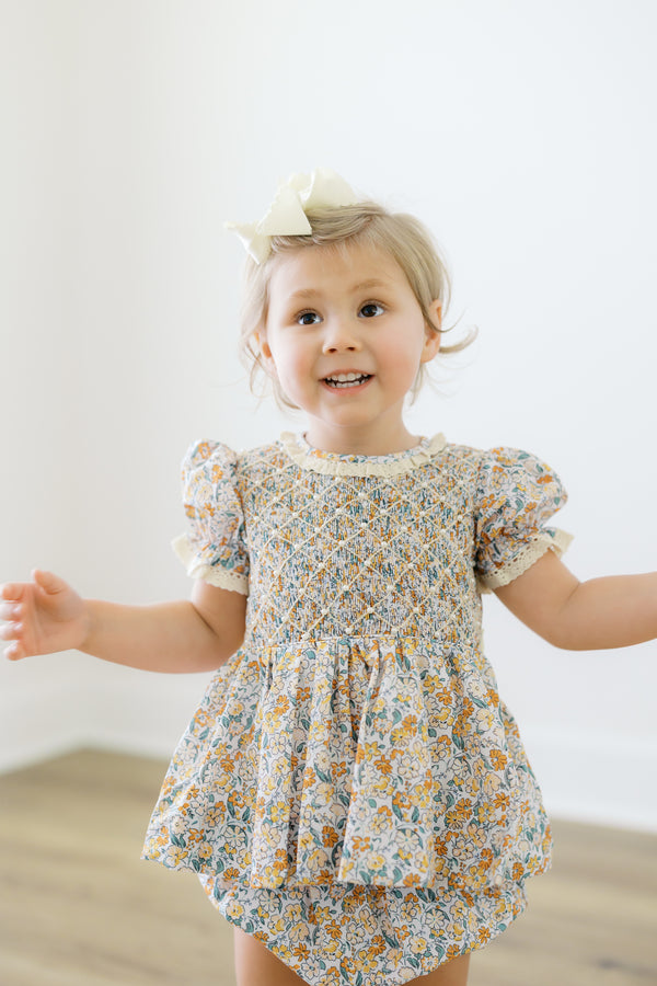 Girls Smocked Heirloom Autumn Belle Bubble