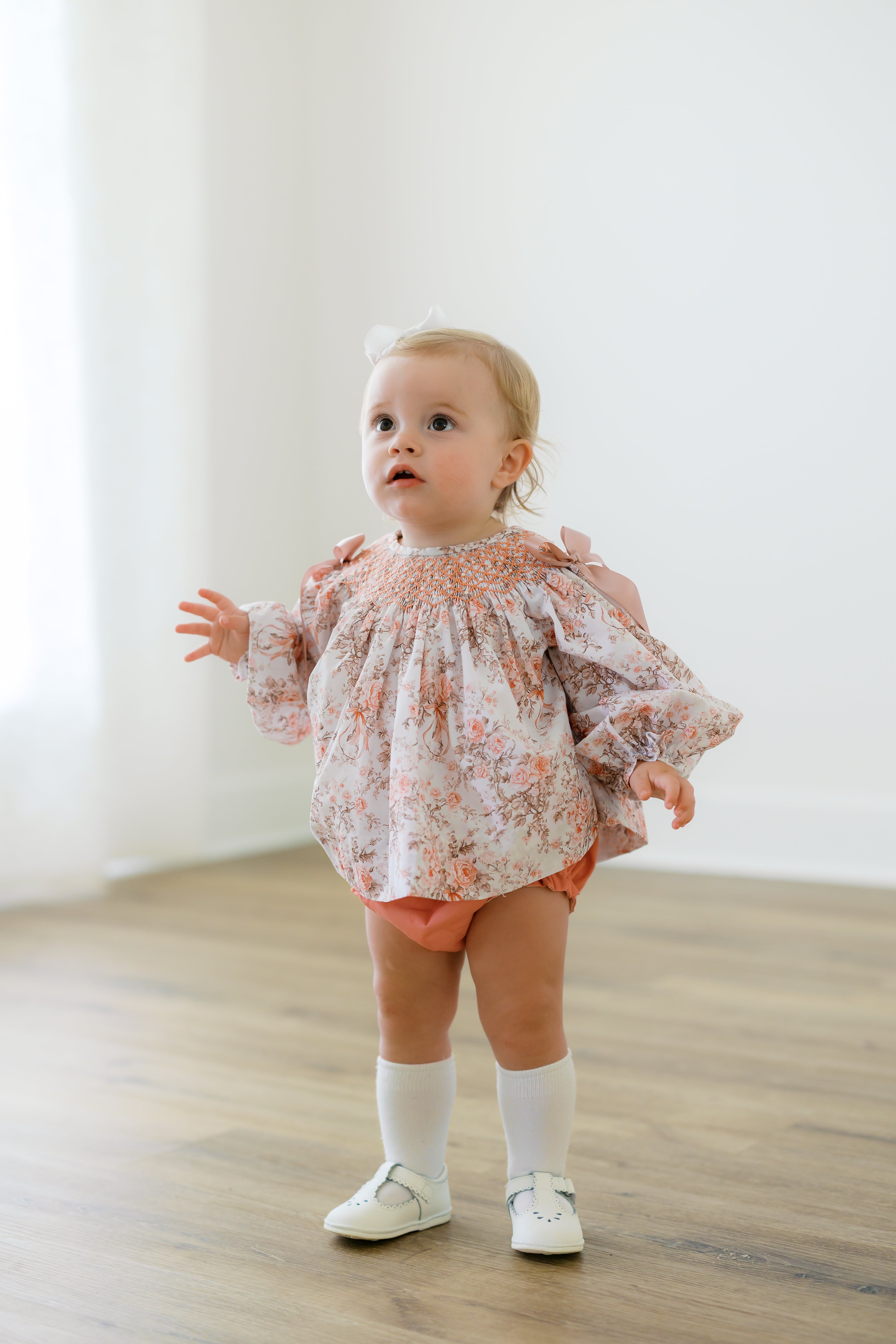 PRE ORDER Girls Smocked Mauve Floral Antique Bloomer Set & Dress | ETA to LBS: SEPTEMBER