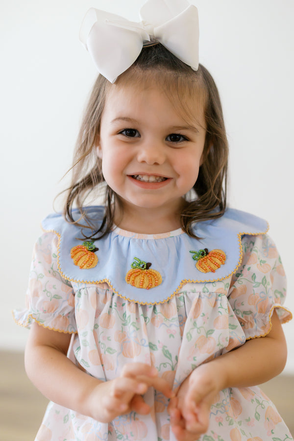 Girls Embroidered and Beaded Pumpkins Bubble Bloomer Shorts Set