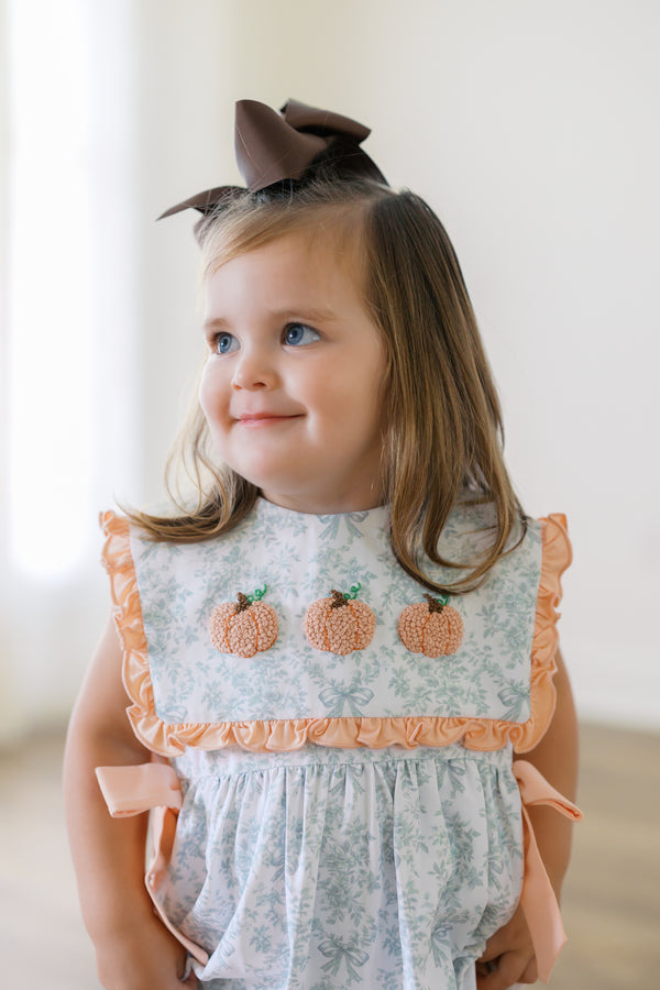 Girls French Knot Toile Pumpkins Ruffle Short Set