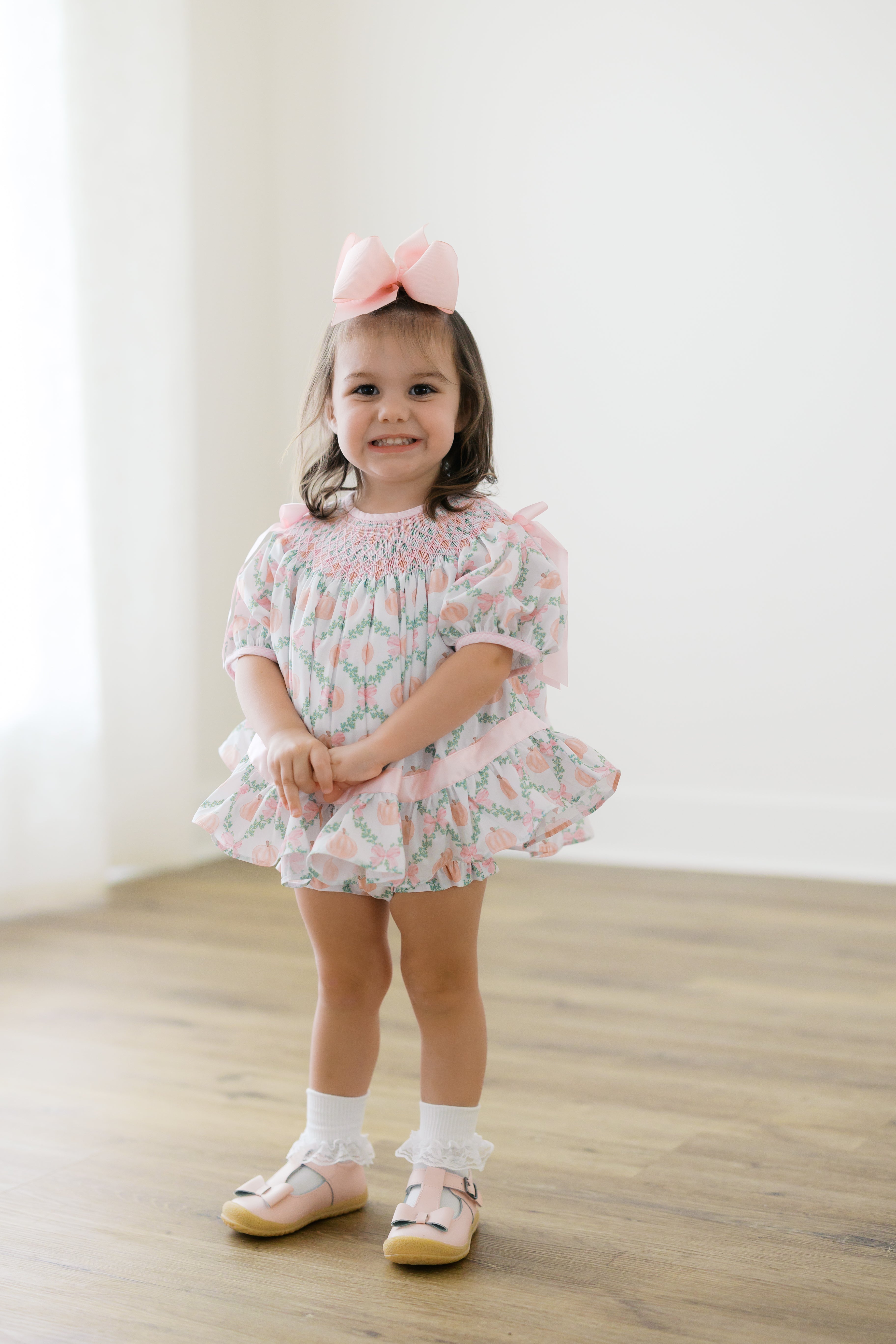 PRE ORDER Girls Smocked Pumpkin Trellis Bloomer Set & Dress | ETA to LBS: SEPTEMBER