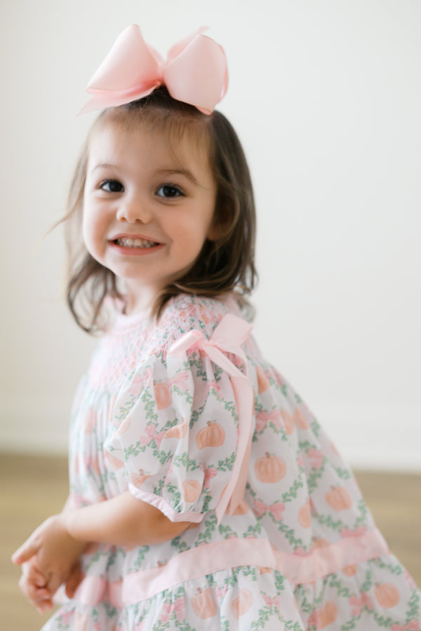 Girls Smocked Pumpkin Trellis Bubble