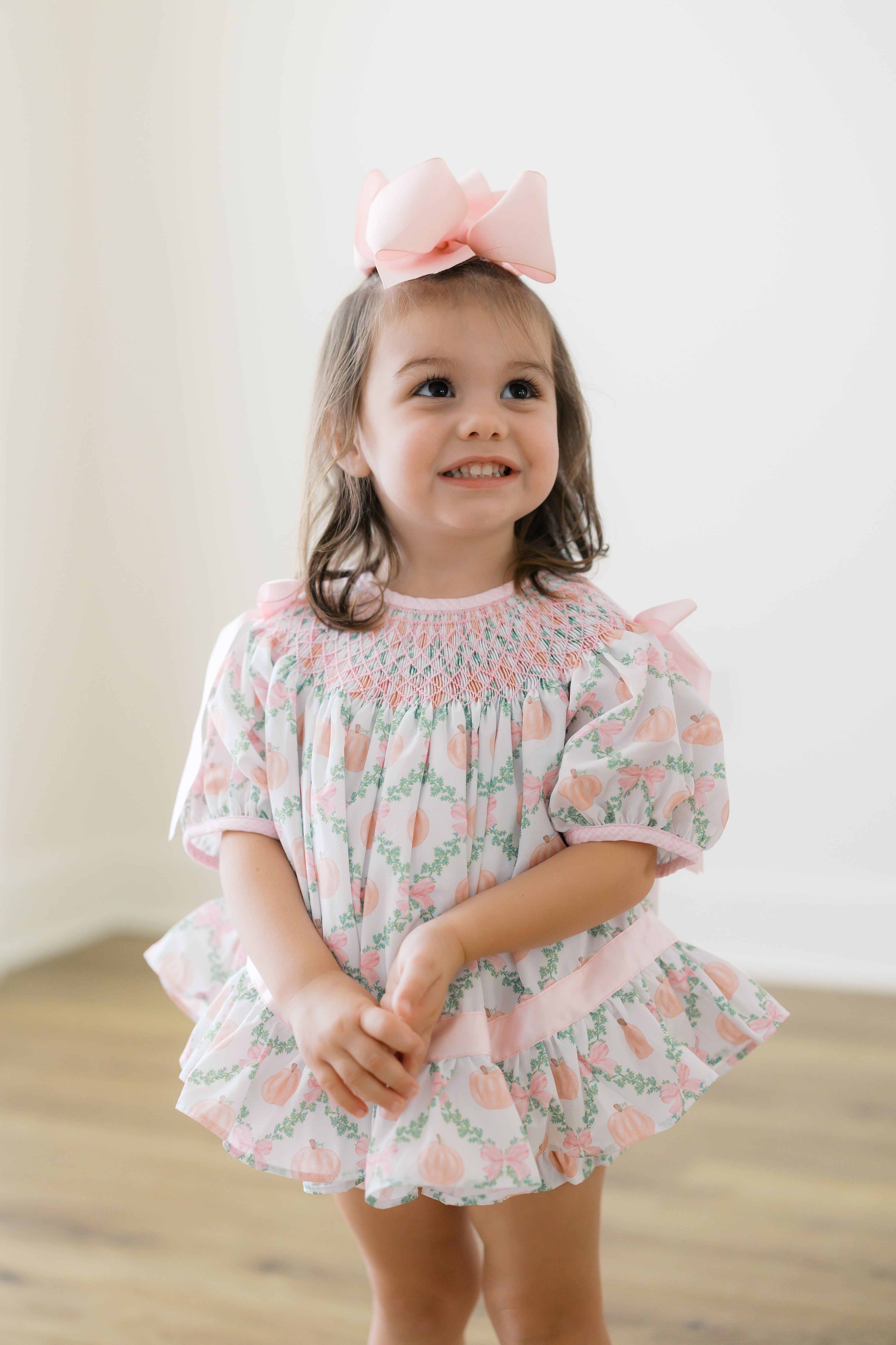 PRE ORDER Girls Smocked Pumpkin Trellis Bloomer Set & Dress | ETA to LBS: SEPTEMBER