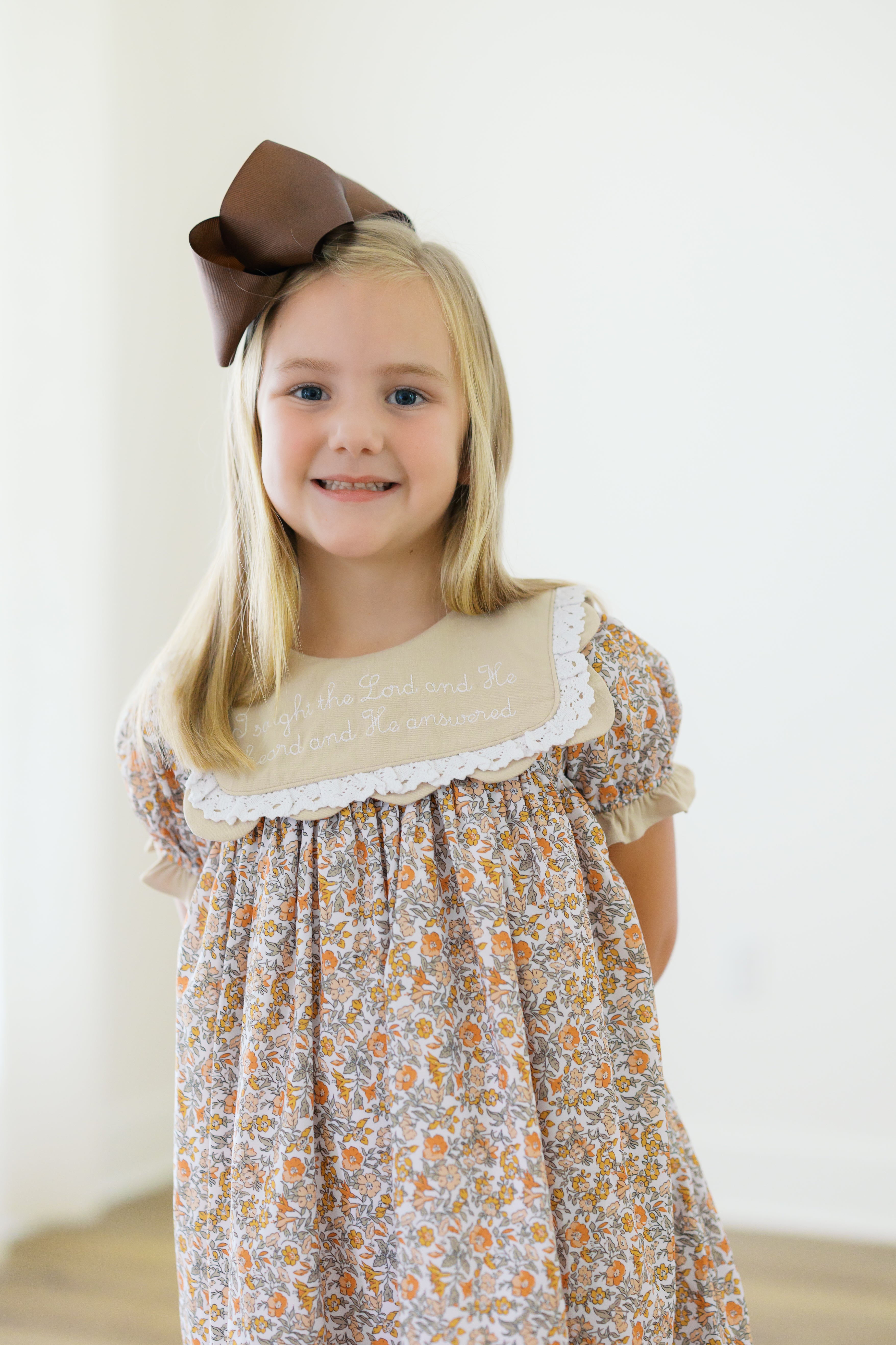 Girls Embroidered I Trust in God Bloomer Set & Dress