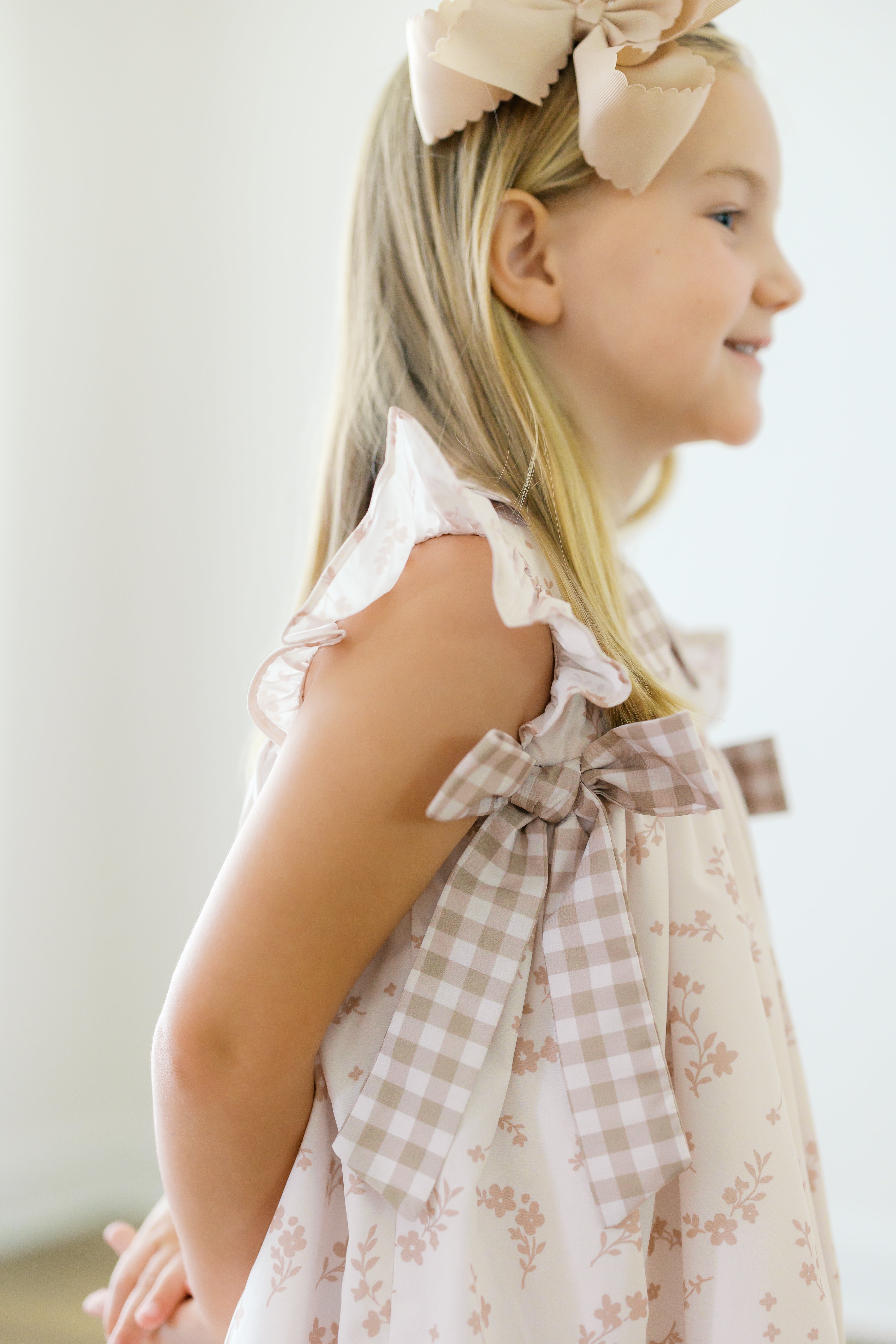 PRE ORDER Girls Fall Gingham Floral Long Romper | ETA to LBS: SEPTEMBER