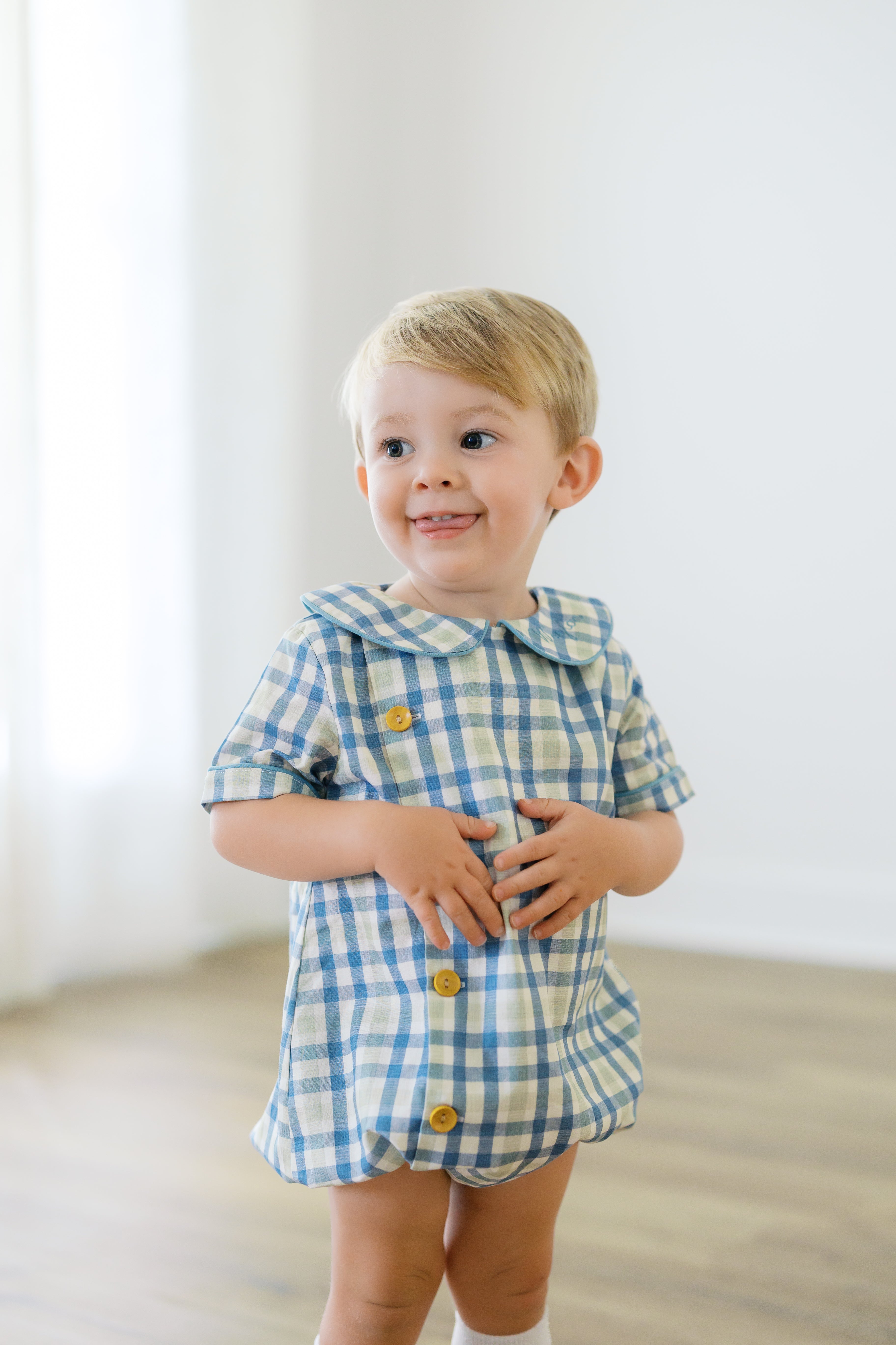 PRE ORDER Boys Blue Willow Plaid Bubble | ETA to LBS: SEPTEMBER