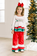 PRE ORDER Girls Smocked Here Comes Santa Claus Ruffle Pant Set | ETA to LBS: OCTOBER