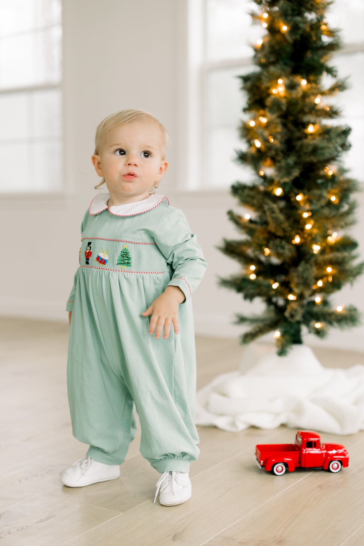 Boys Smocked Little Drummer Boy Long Romper